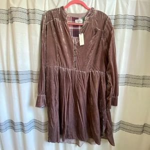 Anthropologie mauve velvet mini dress